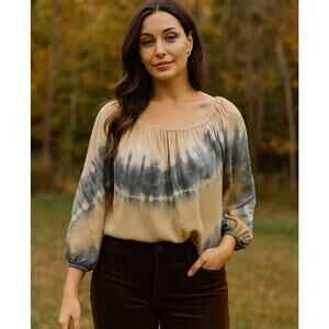 Club Monaco Fairy Boho Silk Tie Dye Blouse Small Earthy Lagenlook Whimsical